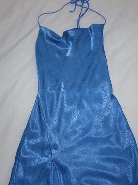Lucy in the Sky Satin Mini Slip Dress in Blue